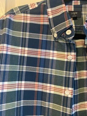 J. Crew Blue, Green & White Short-Sleeve Plaid Shirt